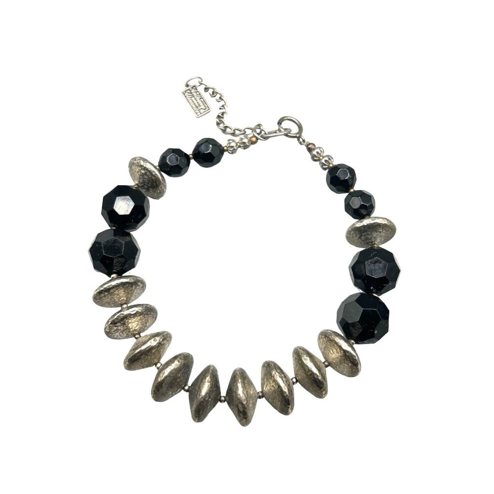 Anthony Alexander Chunky Beaded Necklace with Black & Silver Tone Beads